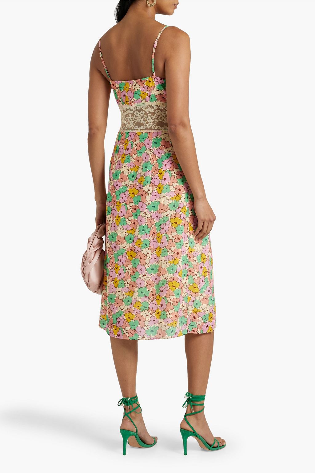 HVN Chrissy lace-paneled floral-print crepe dress