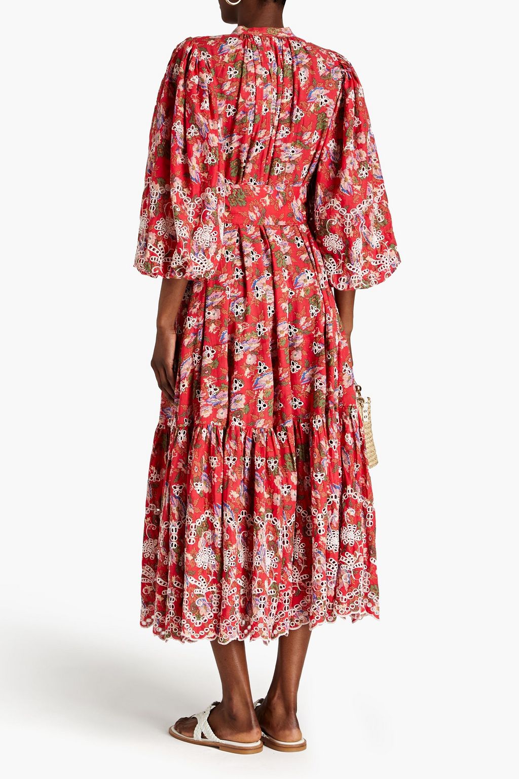 BYTIMO Belted floralprint broderie anglaise cotton midi dress THE