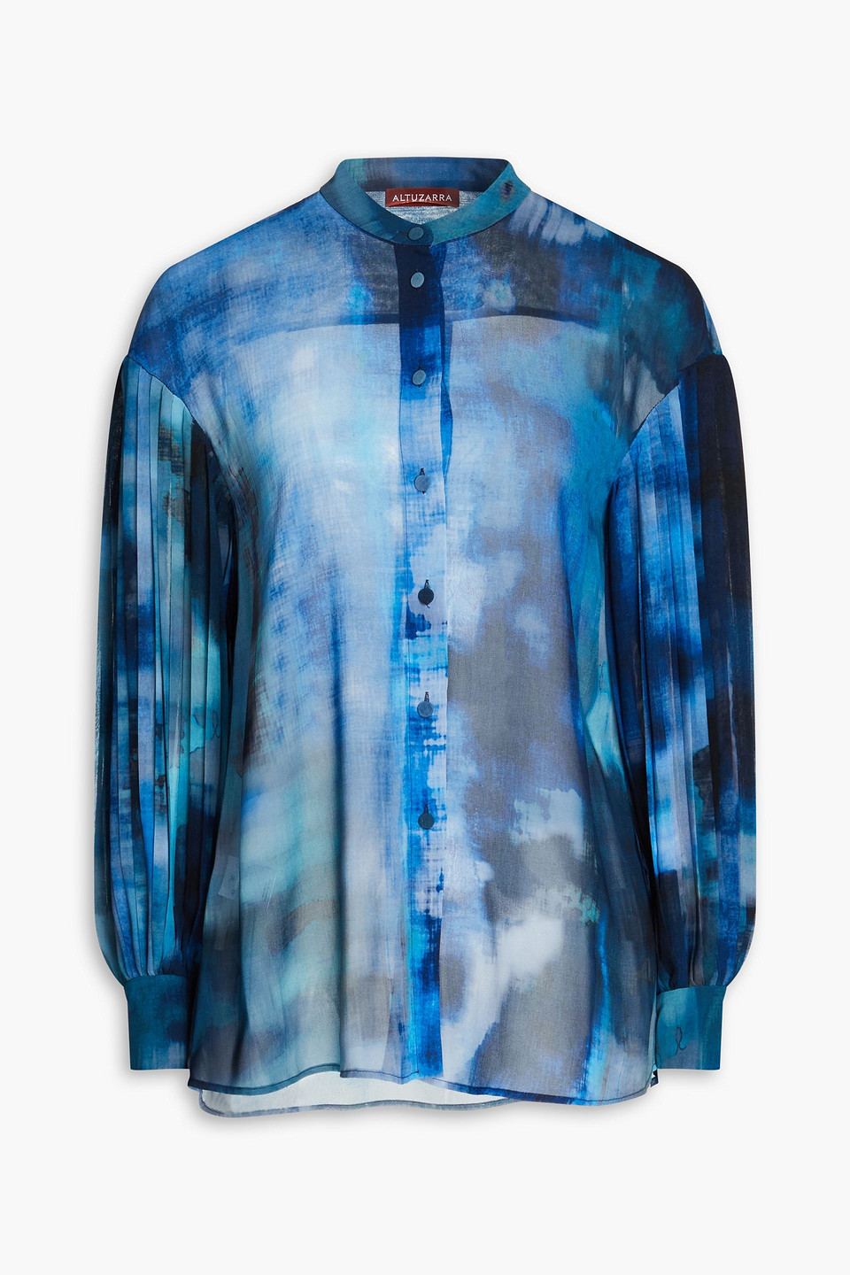 Altuzarra Berry Blue Strokes Pleated Tie-dyed Gauze Shirt In Azure