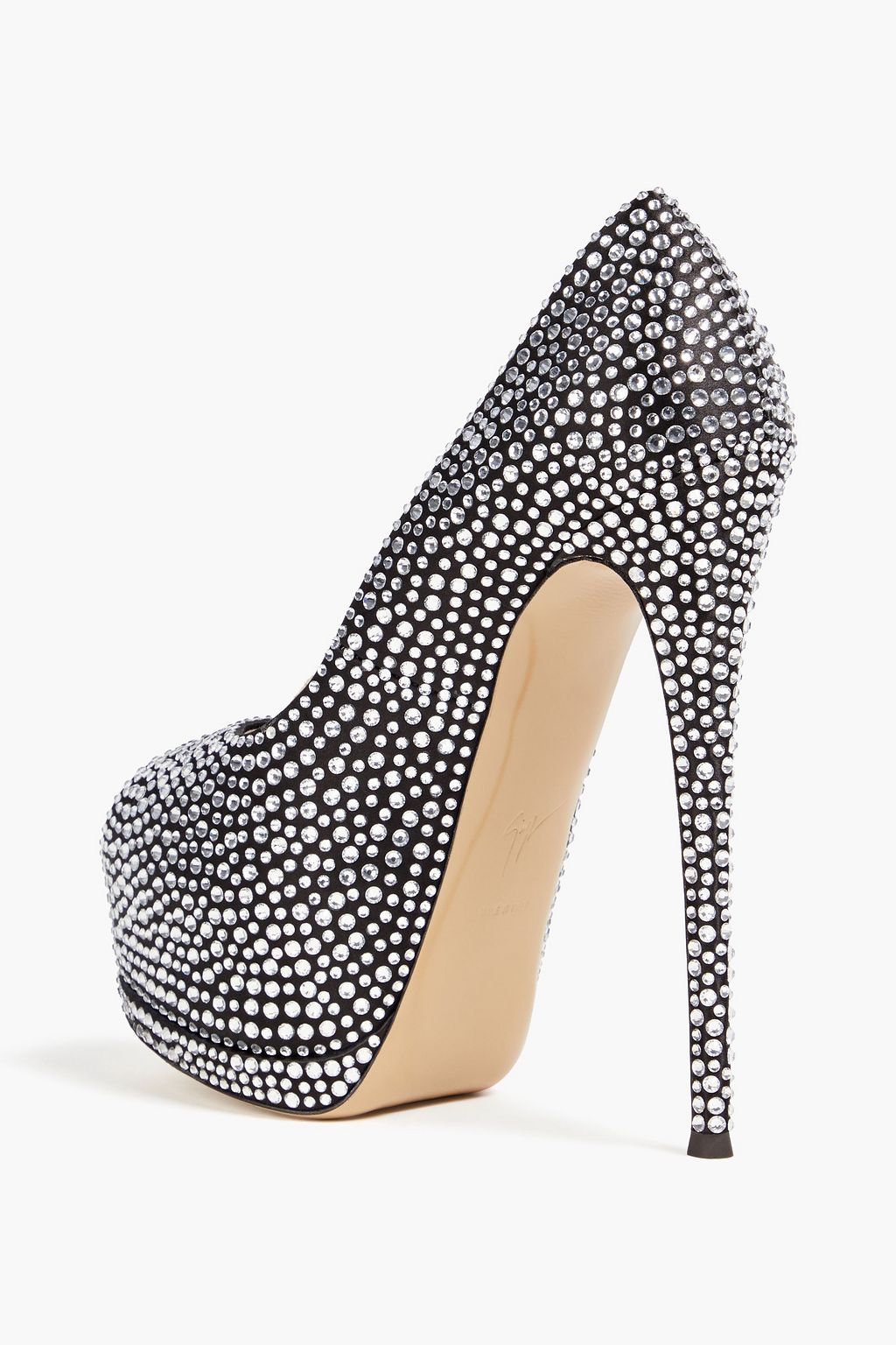 GIUSEPPE ZANOTTI حذاء بكعب عالٍ «شارون» من الساتان بنعل سميك وكعب مقاس 115 مزين بالكريستال