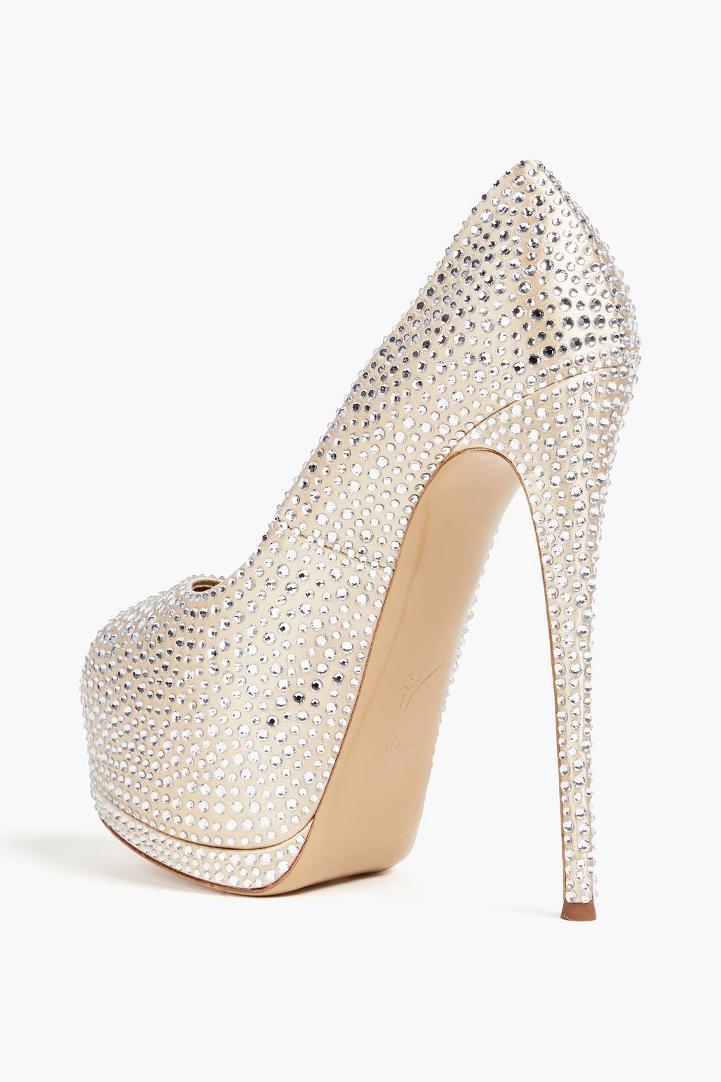 GIUSEPPE ZANOTTI حذاء بكعب عالٍ «شارون» من الساتان بنعل سميك وكعب مقاس 115 مزين بالكريستال