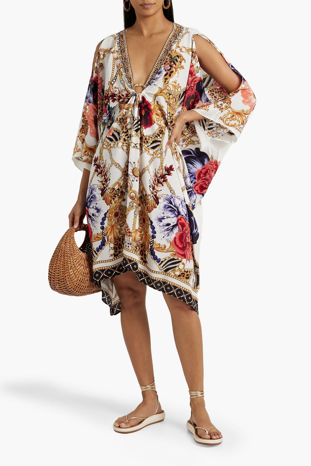 CAMILLA Embellished printed silk crepe de chine kaftan