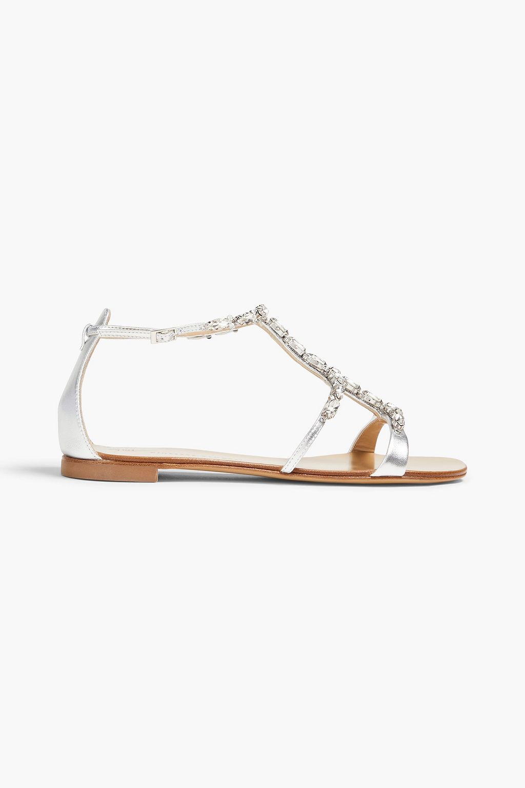 Roll 10 crystal embellished metallic leather sandals silver EU 35