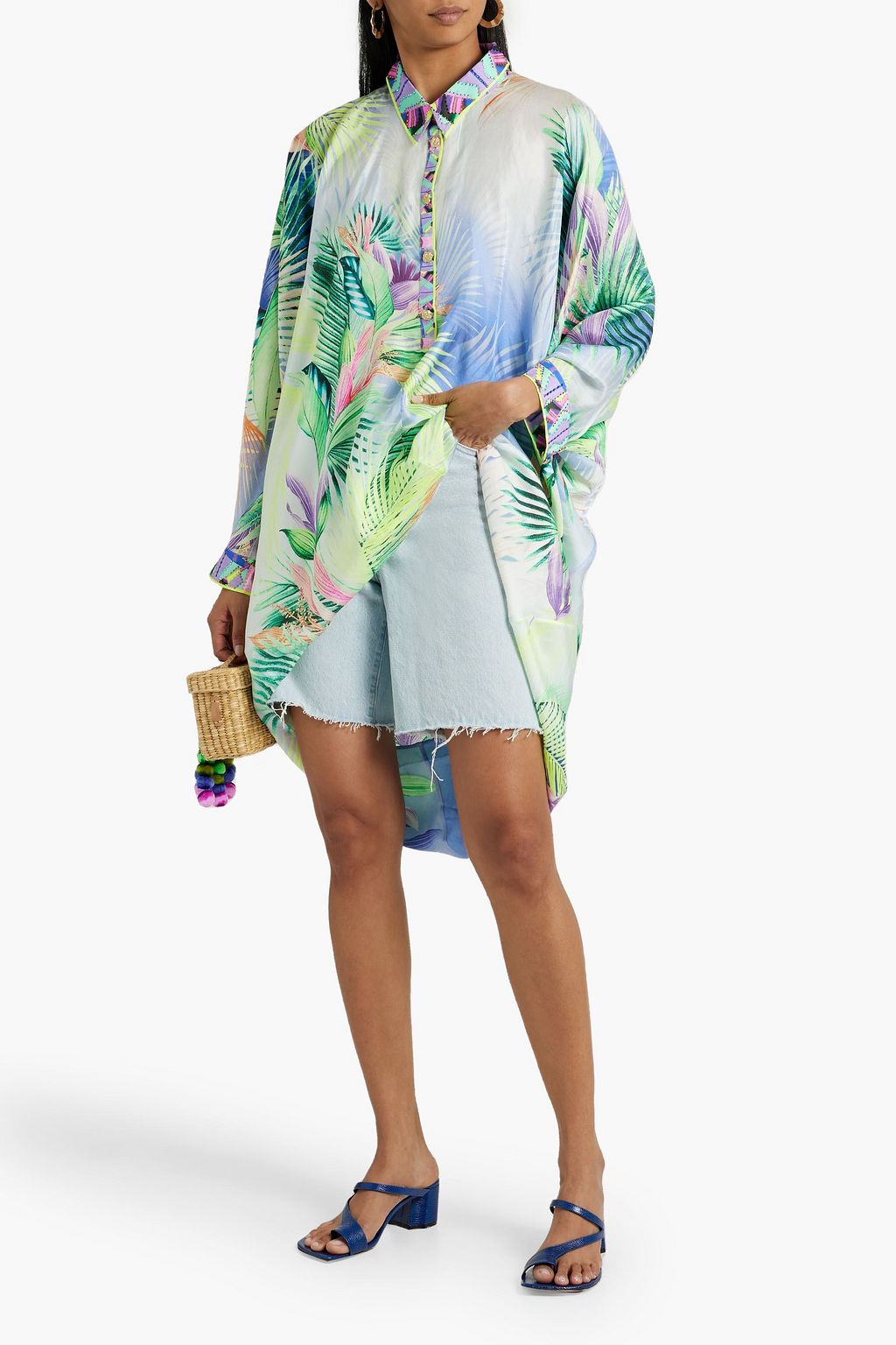 CAMILLA Asymmetric printed silk crepe de chine top