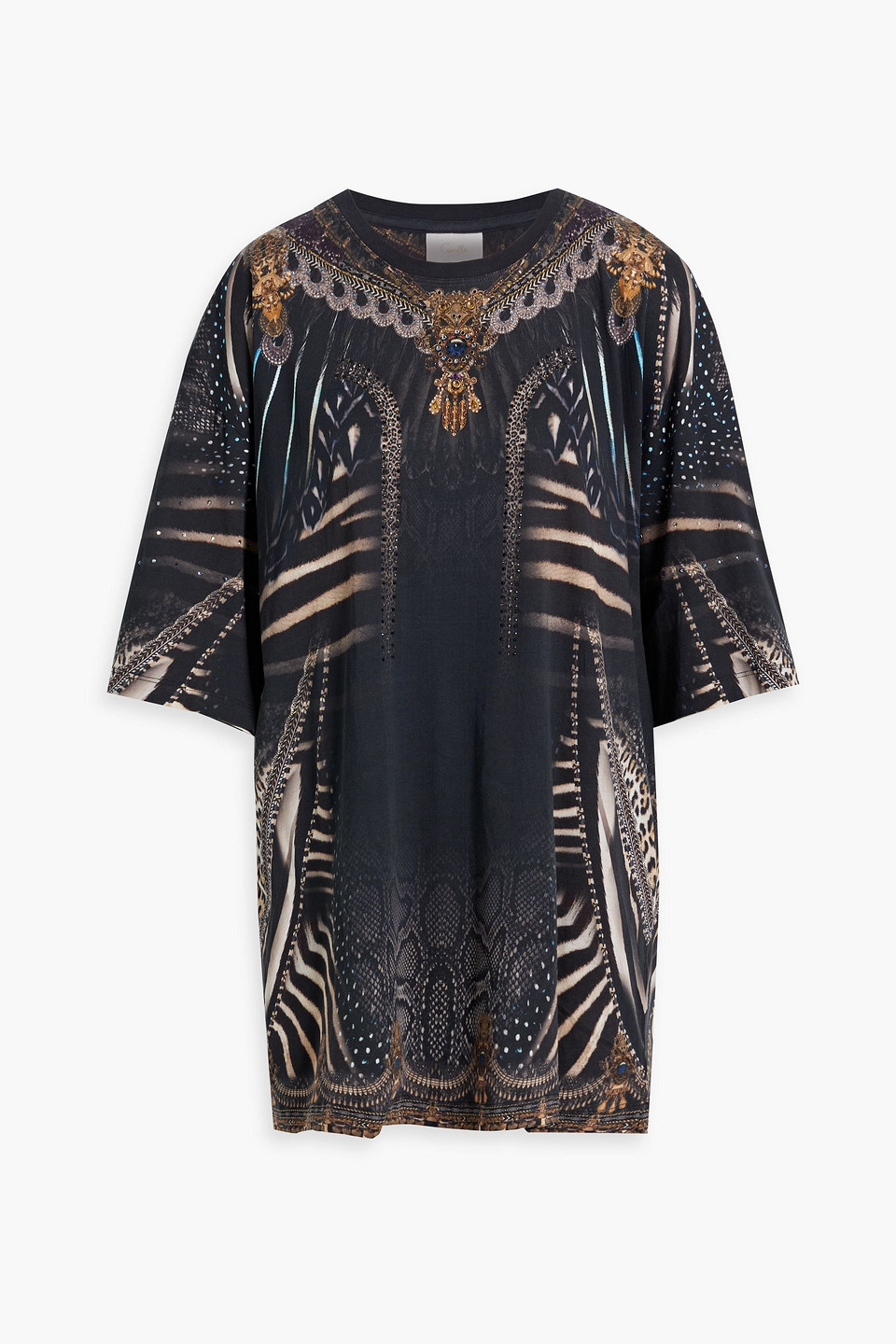 Camilla Embellished Printed Cotton-jersey T-shirt In Charcoal