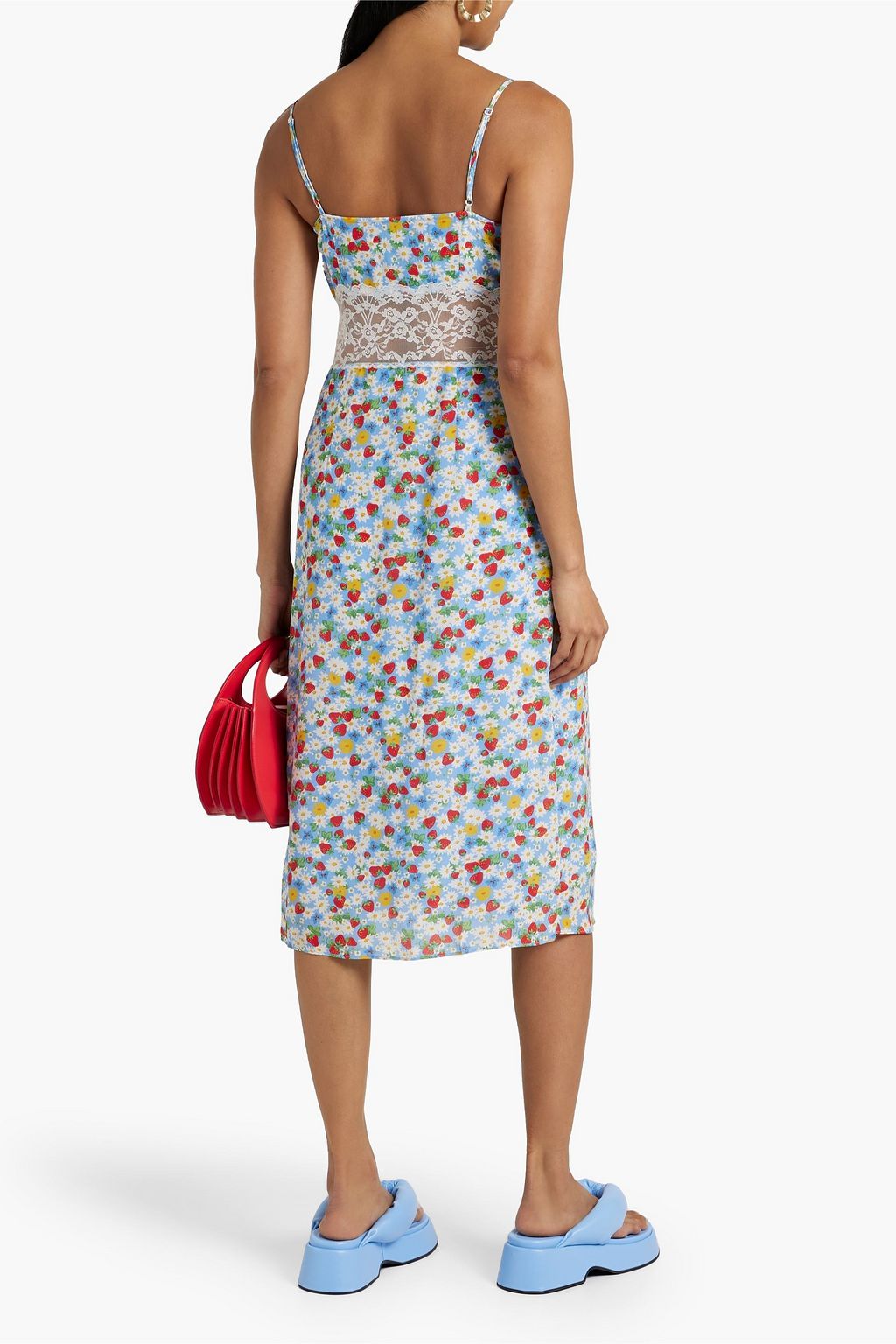 HVN Chrissy lace-paneled printed crepe dress