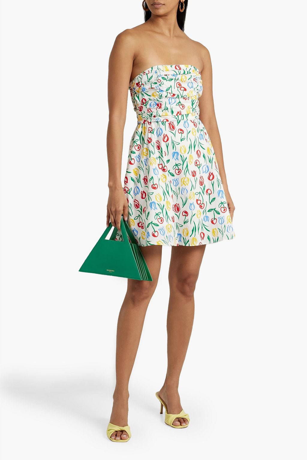 HVN Karla strapless floral-print cotton-blend poplin mini dress