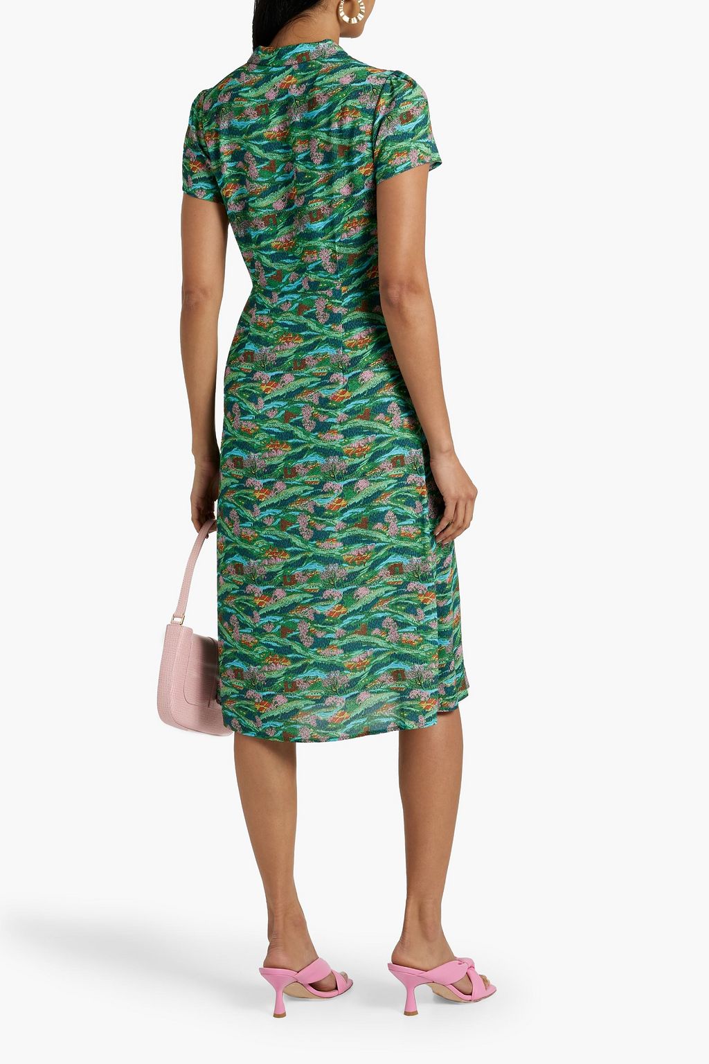 HVN Morgan printed crepe de chine dress