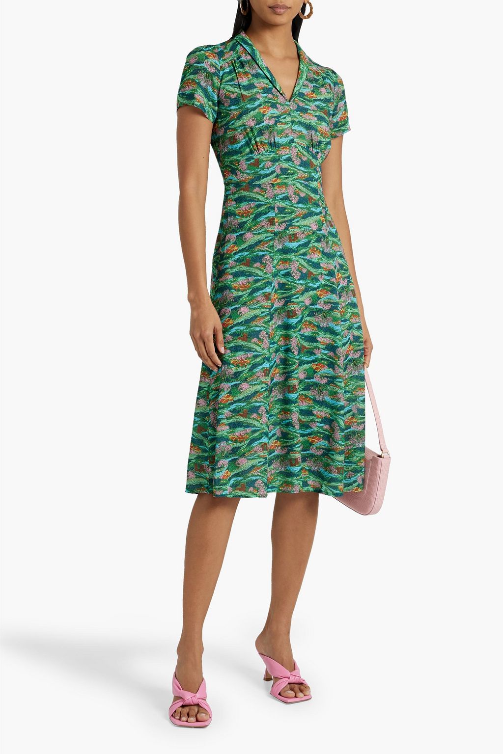HVN Morgan printed crepe de chine dress