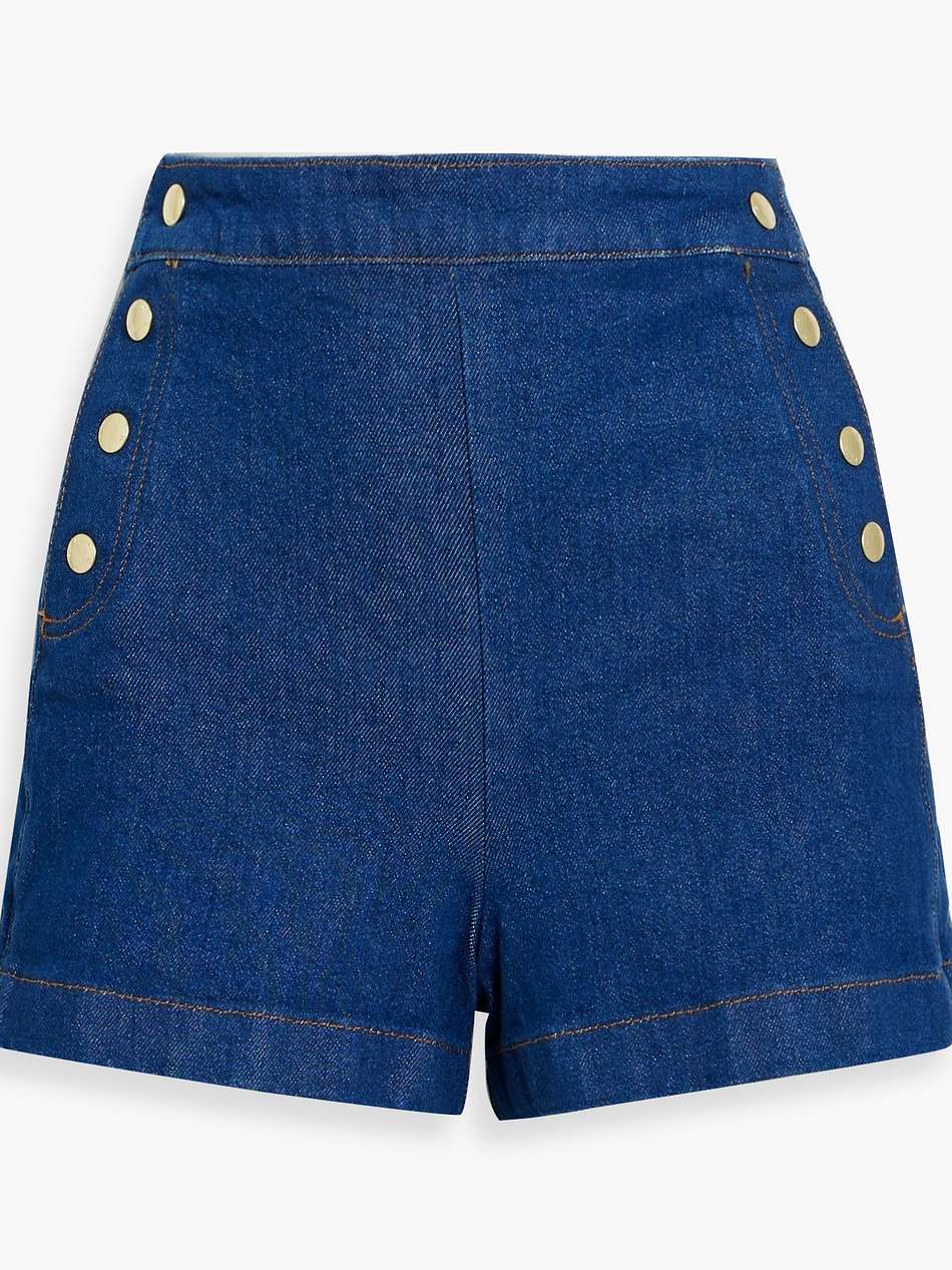 snap-detailed denim shorts