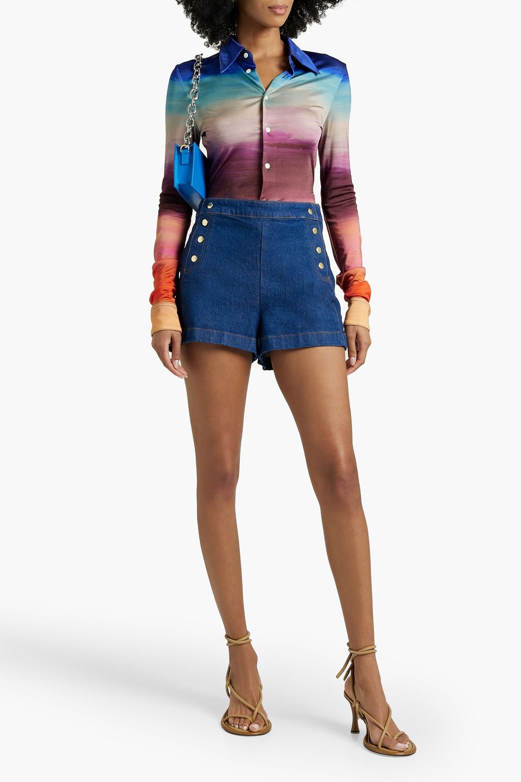 FRAME Snap-detailed denim shorts