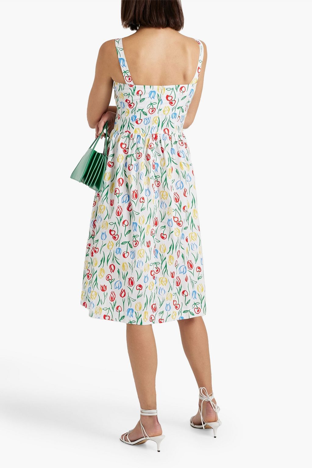 HVN Laura gathered floral-print cotton-blend poplin dress