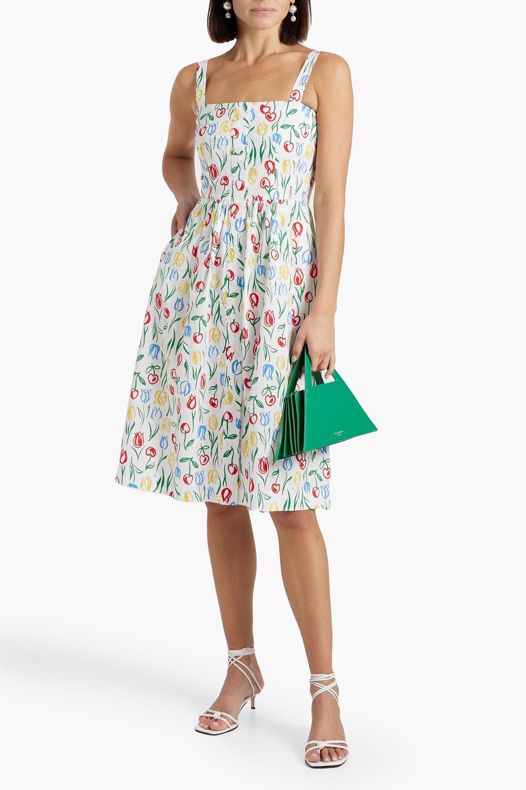 HVN Laura gathered floral-print cotton-blend poplin dress