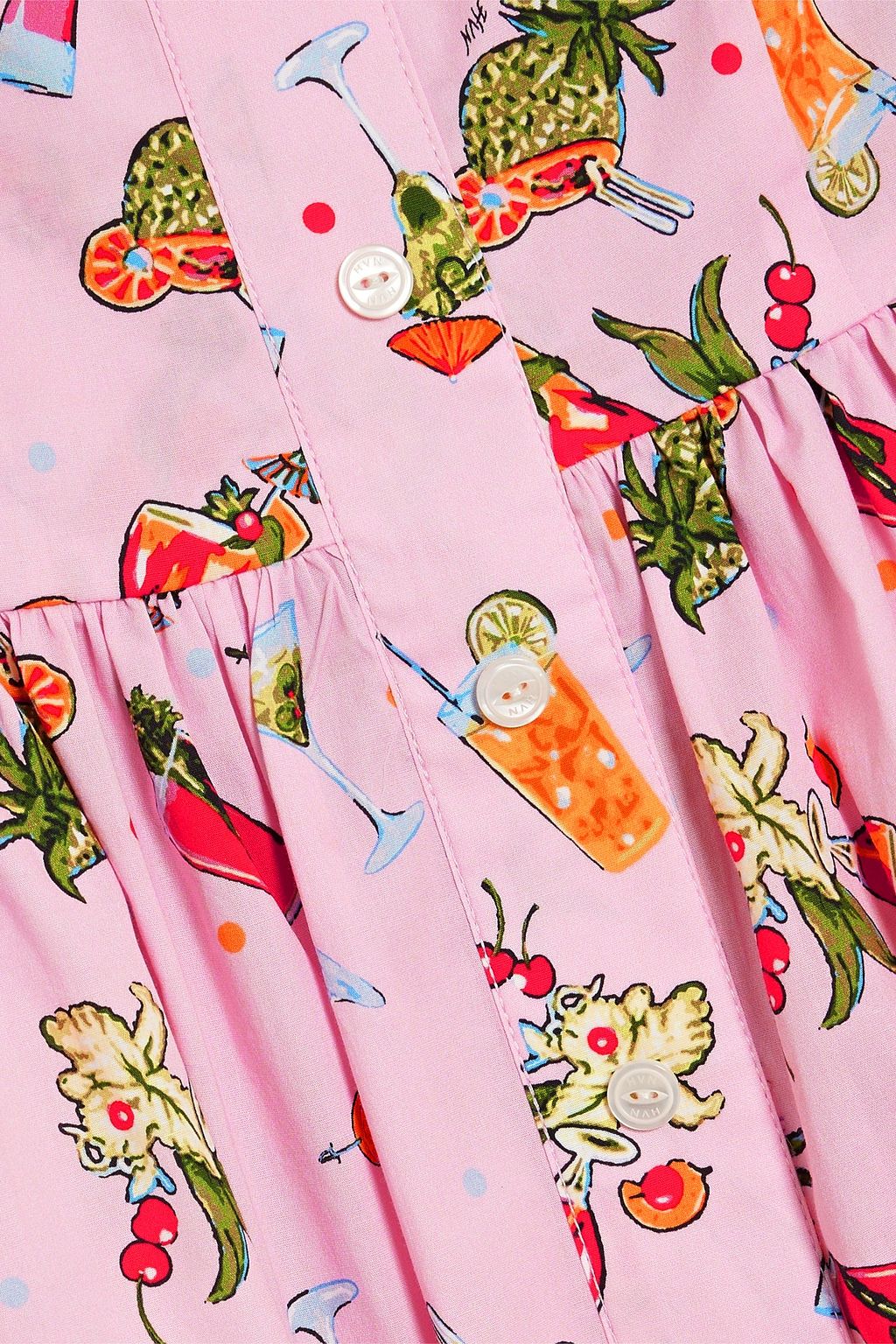HVN Laura gathered printed cotton-blend poplin dress