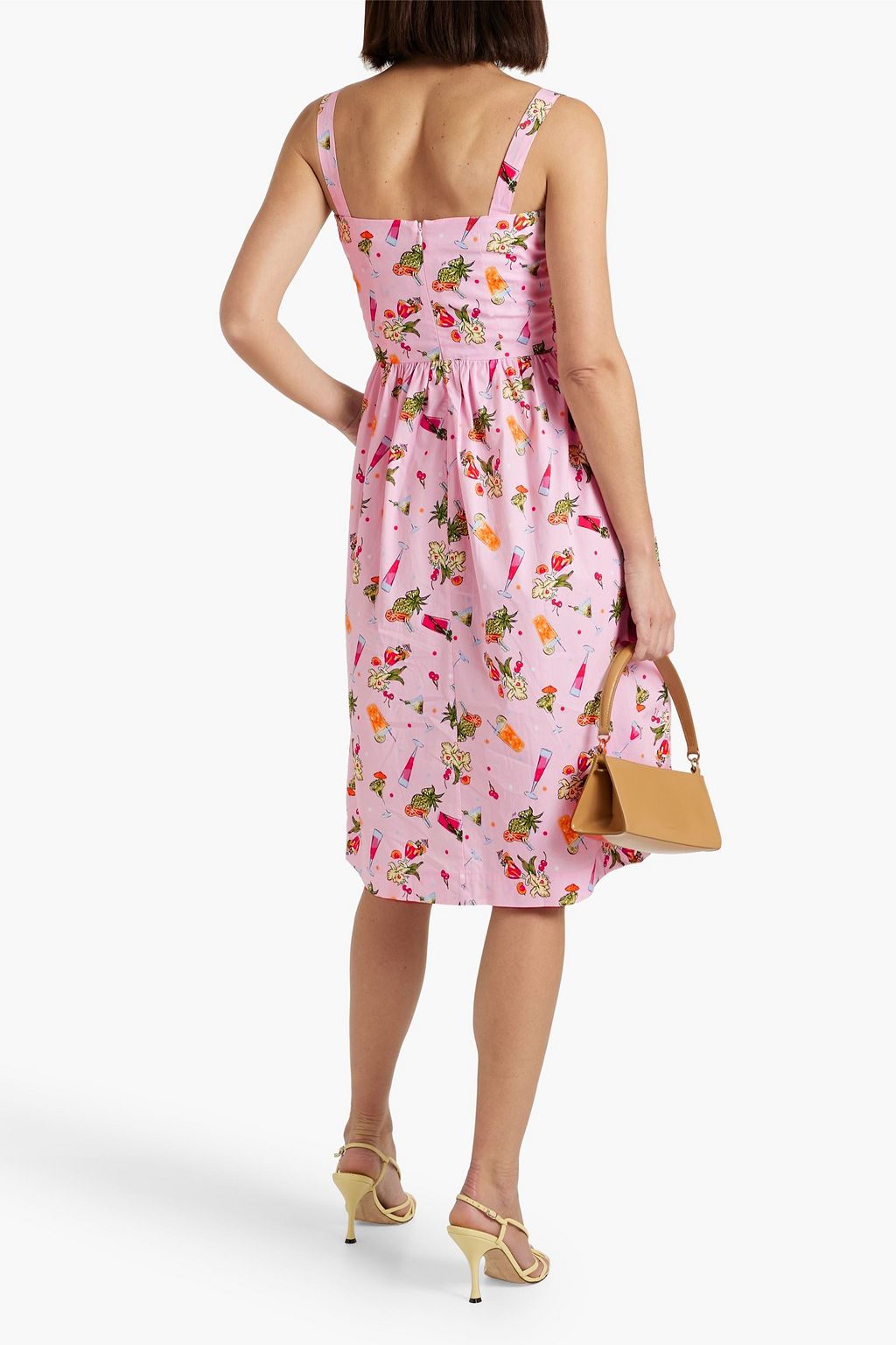 HVN Laura gathered printed cotton-blend poplin dress
