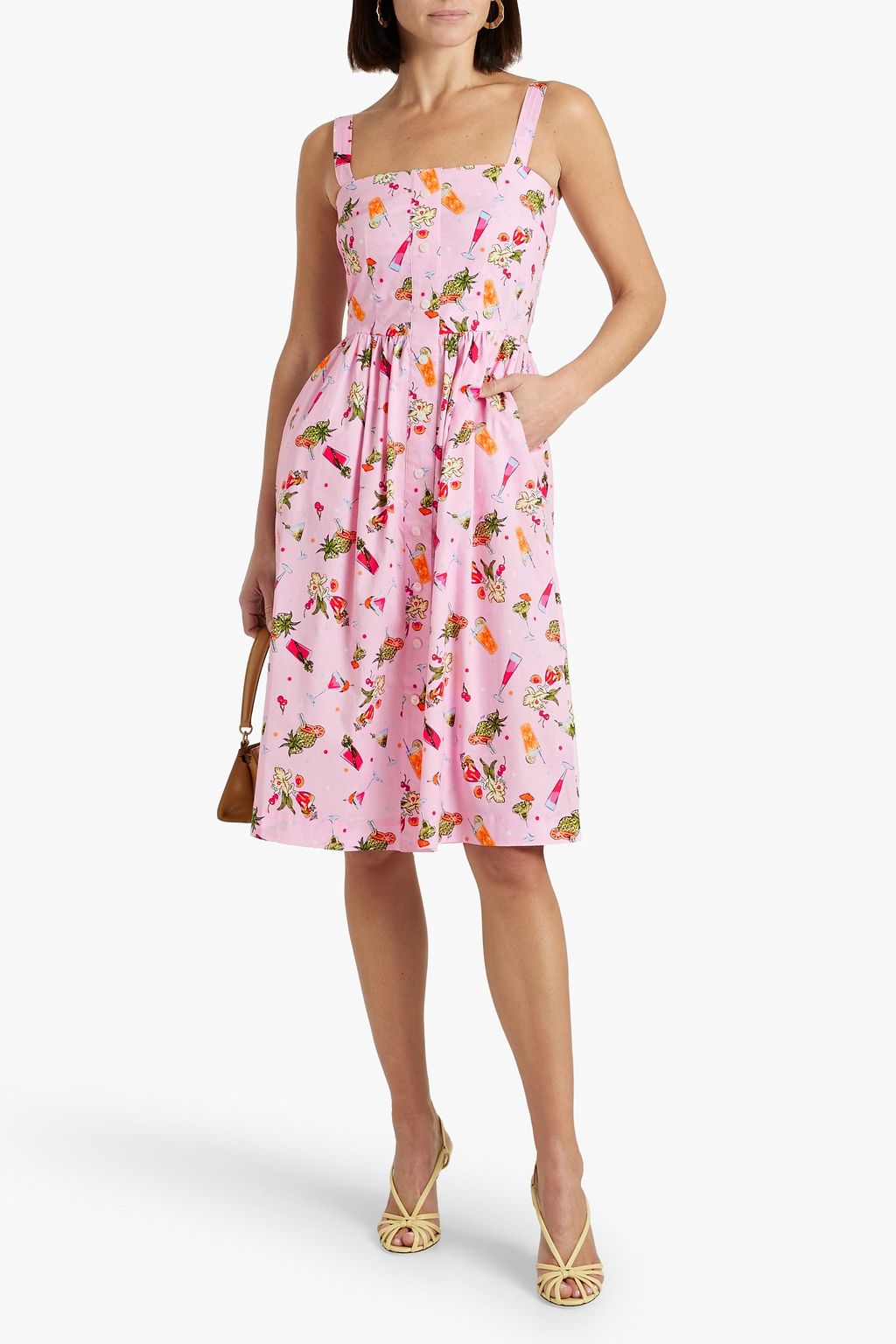 HVN Laura gathered printed cotton-blend poplin dress