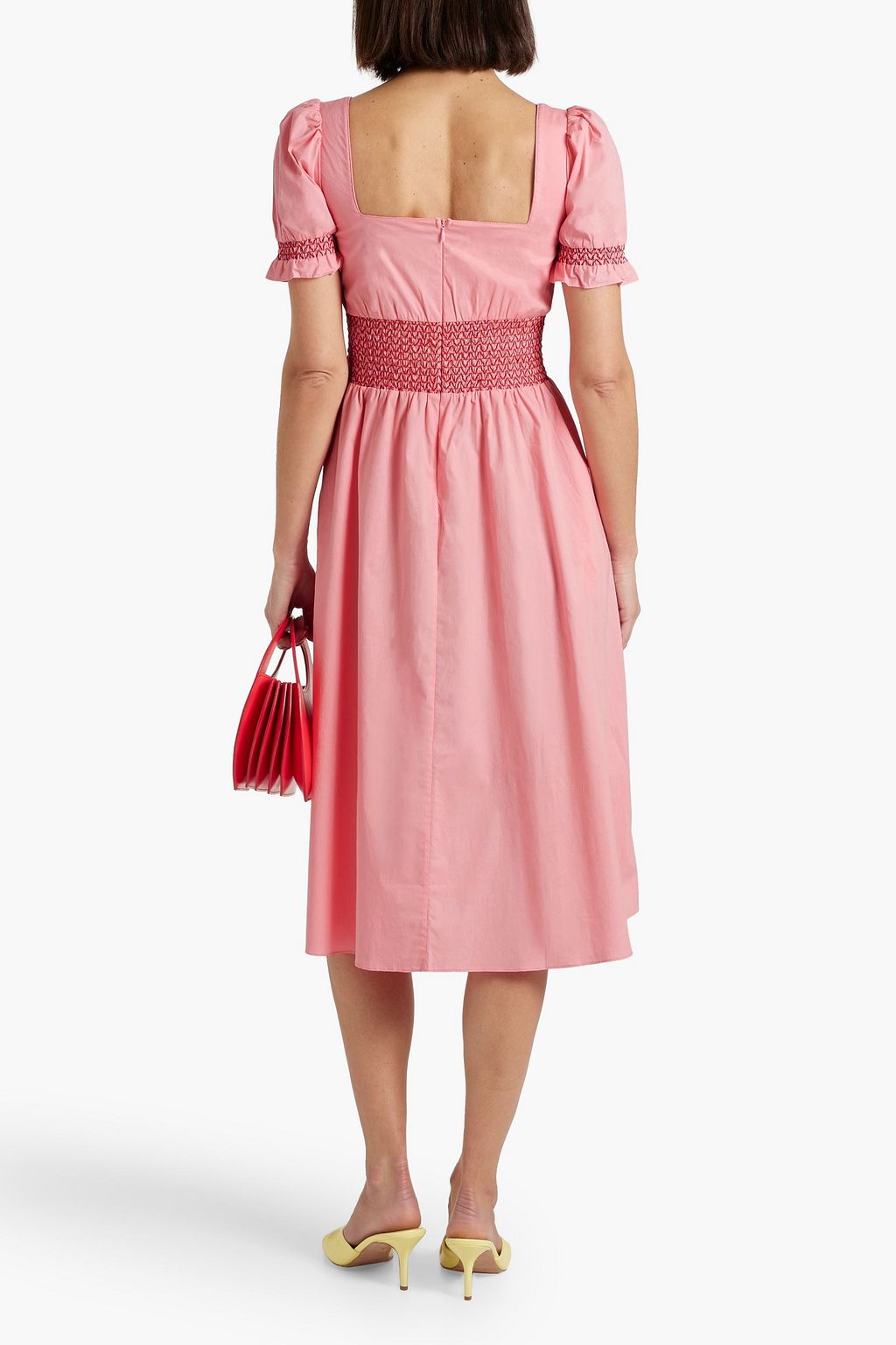 HVN Holland smocked cotton-blend poplin midi dress