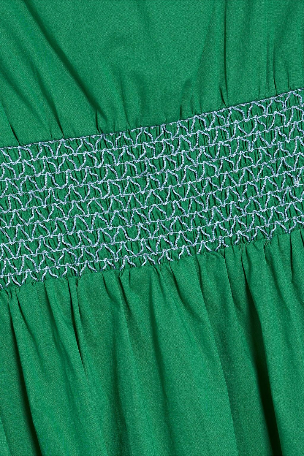 HVN Holland smocked cotton-blend poplin dress
