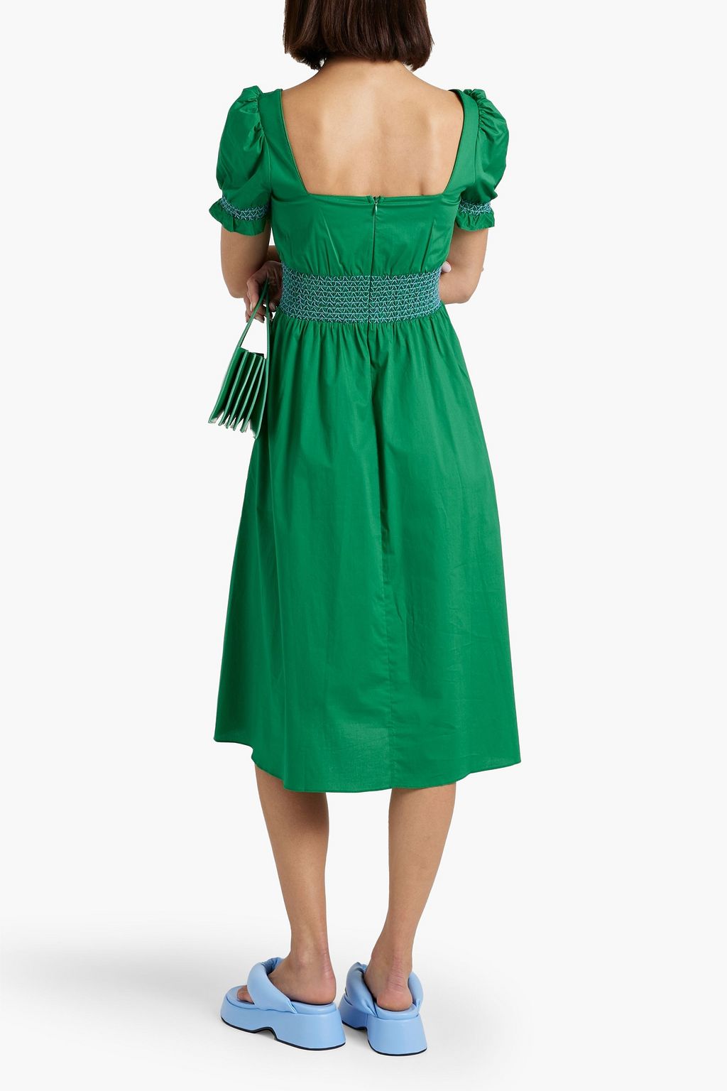 HVN Holland smocked cotton-blend poplin dress