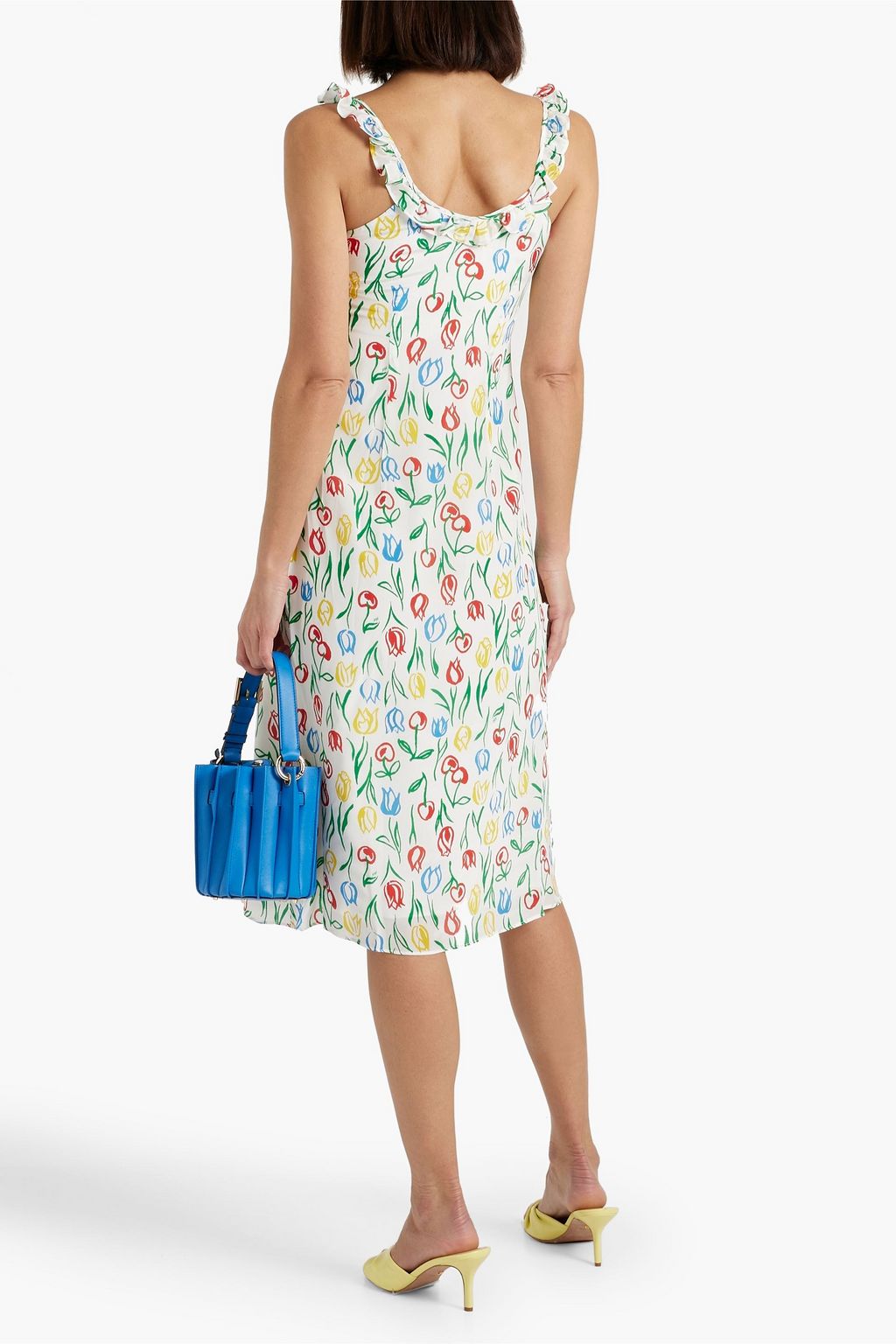 HVN Danica ruffled floral-print crepe de chine midi dress