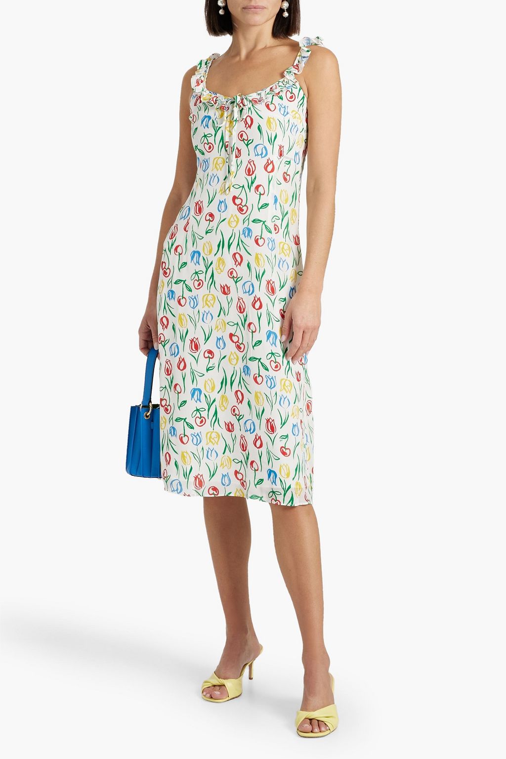 HVN Danica ruffled floral-print crepe de chine midi dress