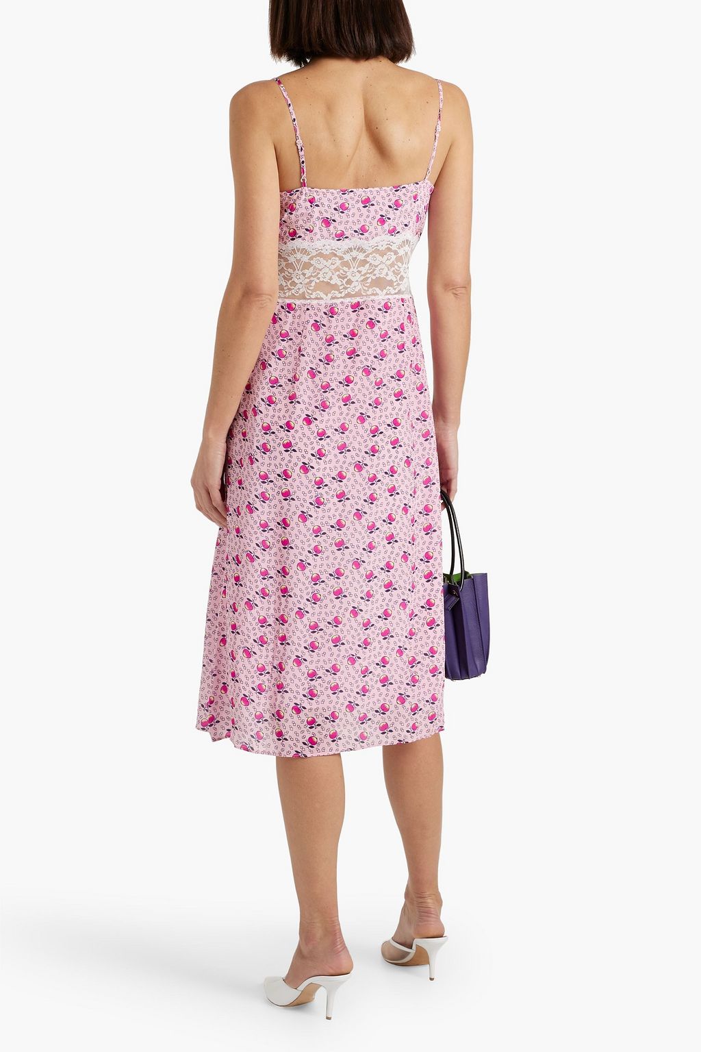 HVN Chrissy lace-paneled printed crepe dress