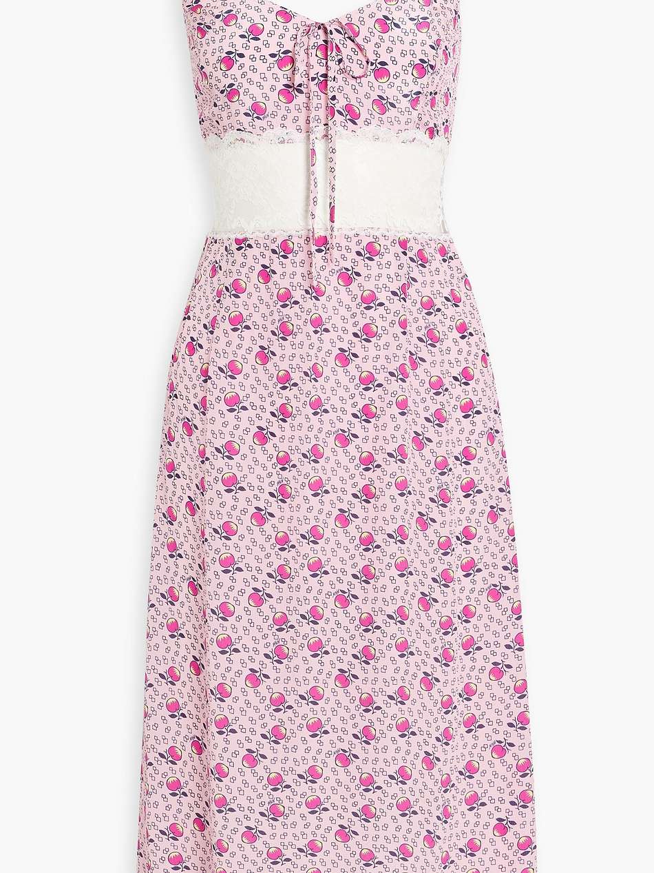 chrissy lace-paneled printed crepe dress