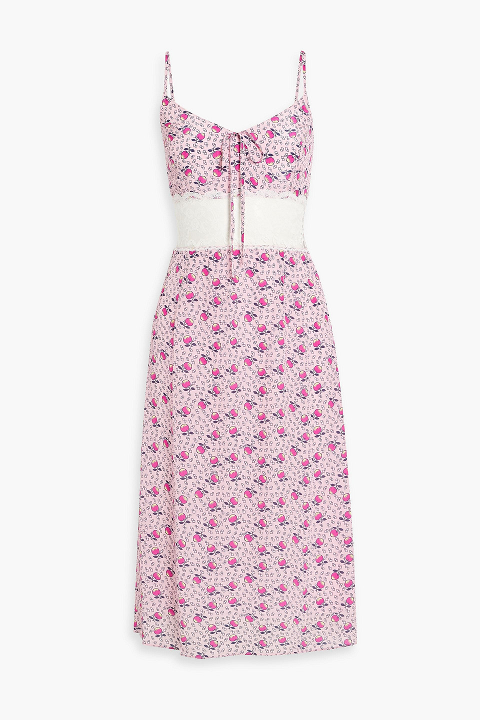 Hvn Chrissy Lace-paneled Printed Crepe Dress In Pink