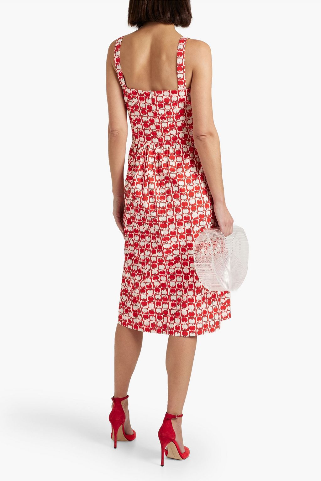 HVN Laura gathered printed cotton-blend poplin dress