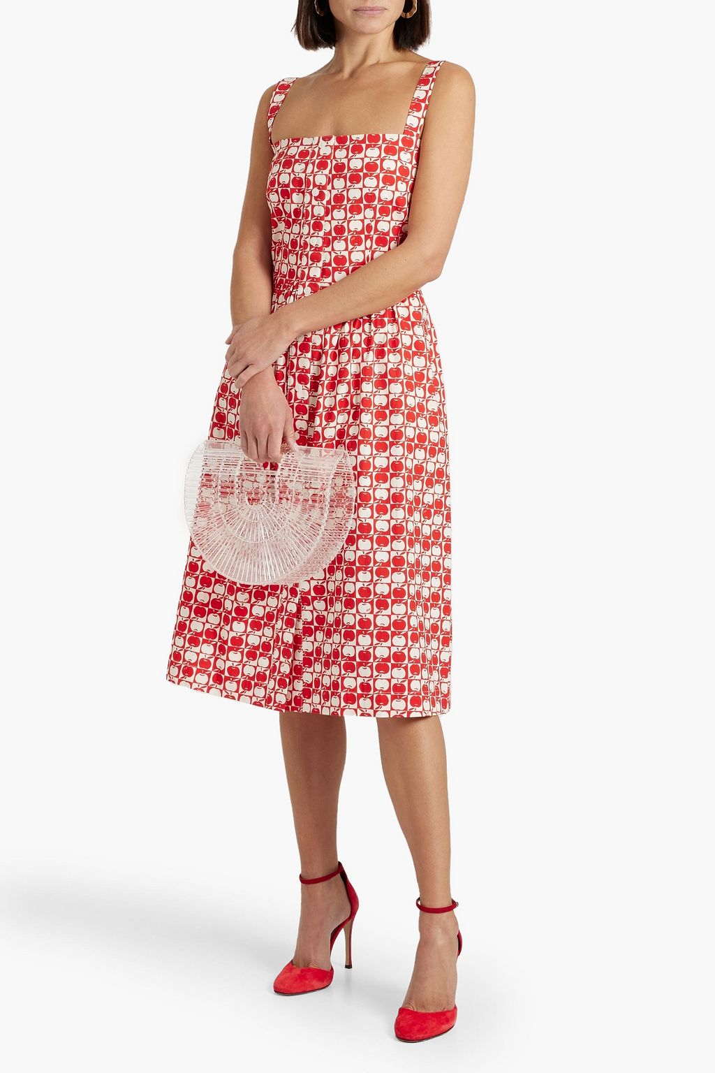 HVN Laura gathered printed cotton-blend poplin dress