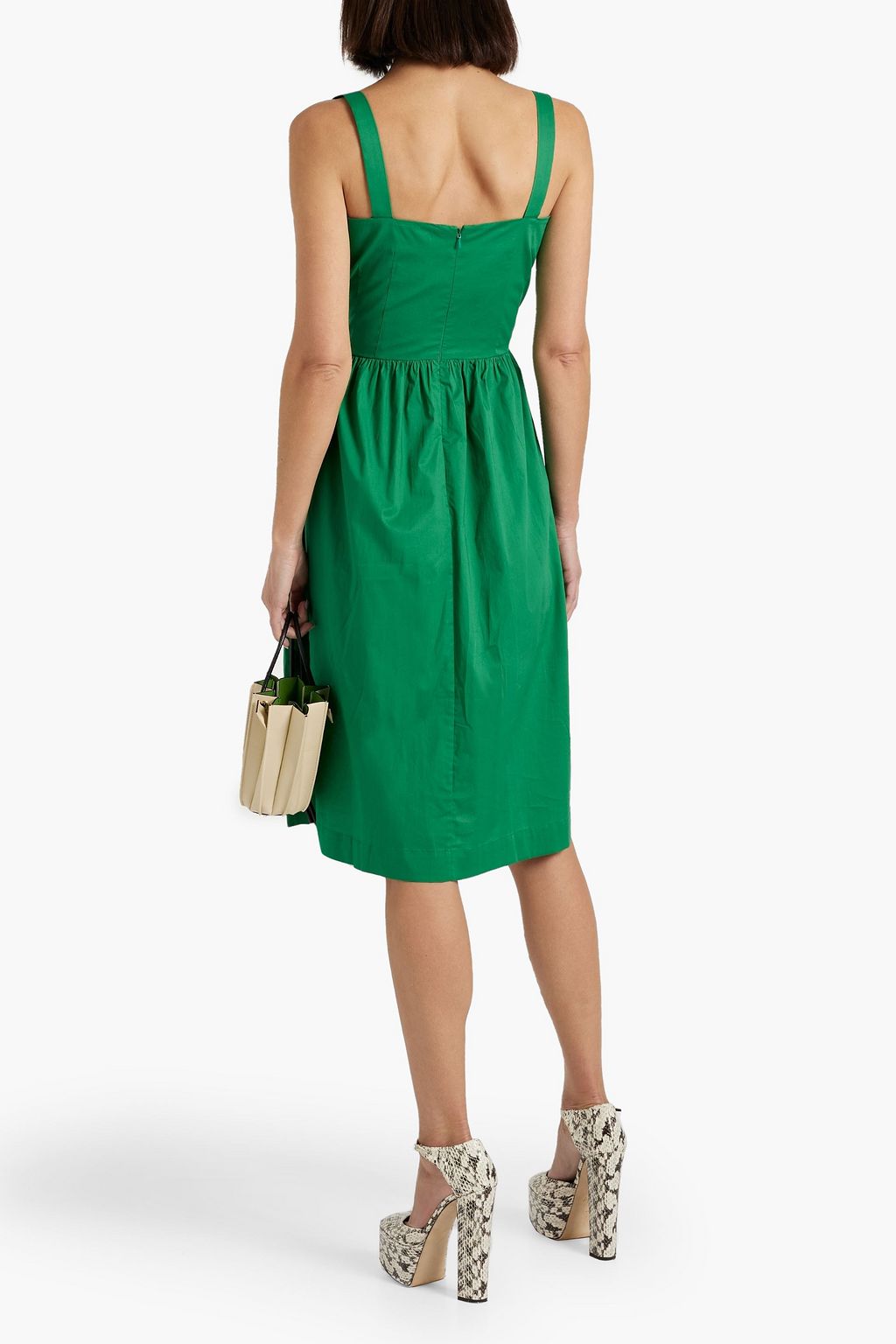 HVN Laura gathered cotton-blend poplin dress