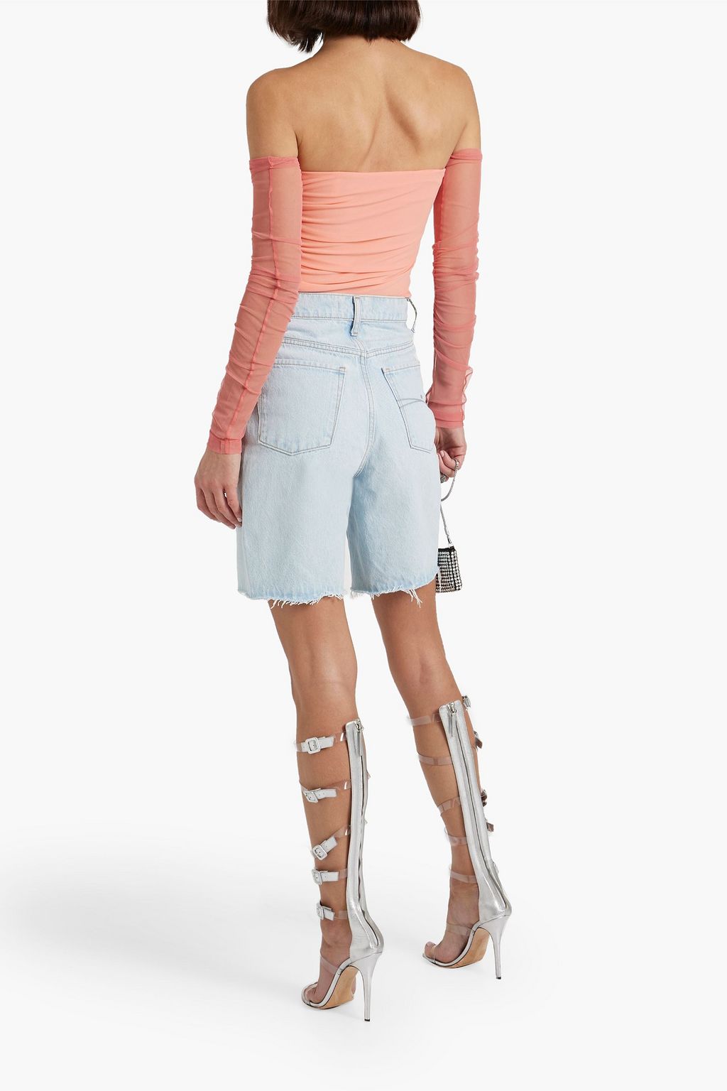 HELMUT LANG Convertible off-the-shoulder jersey and mesh top
