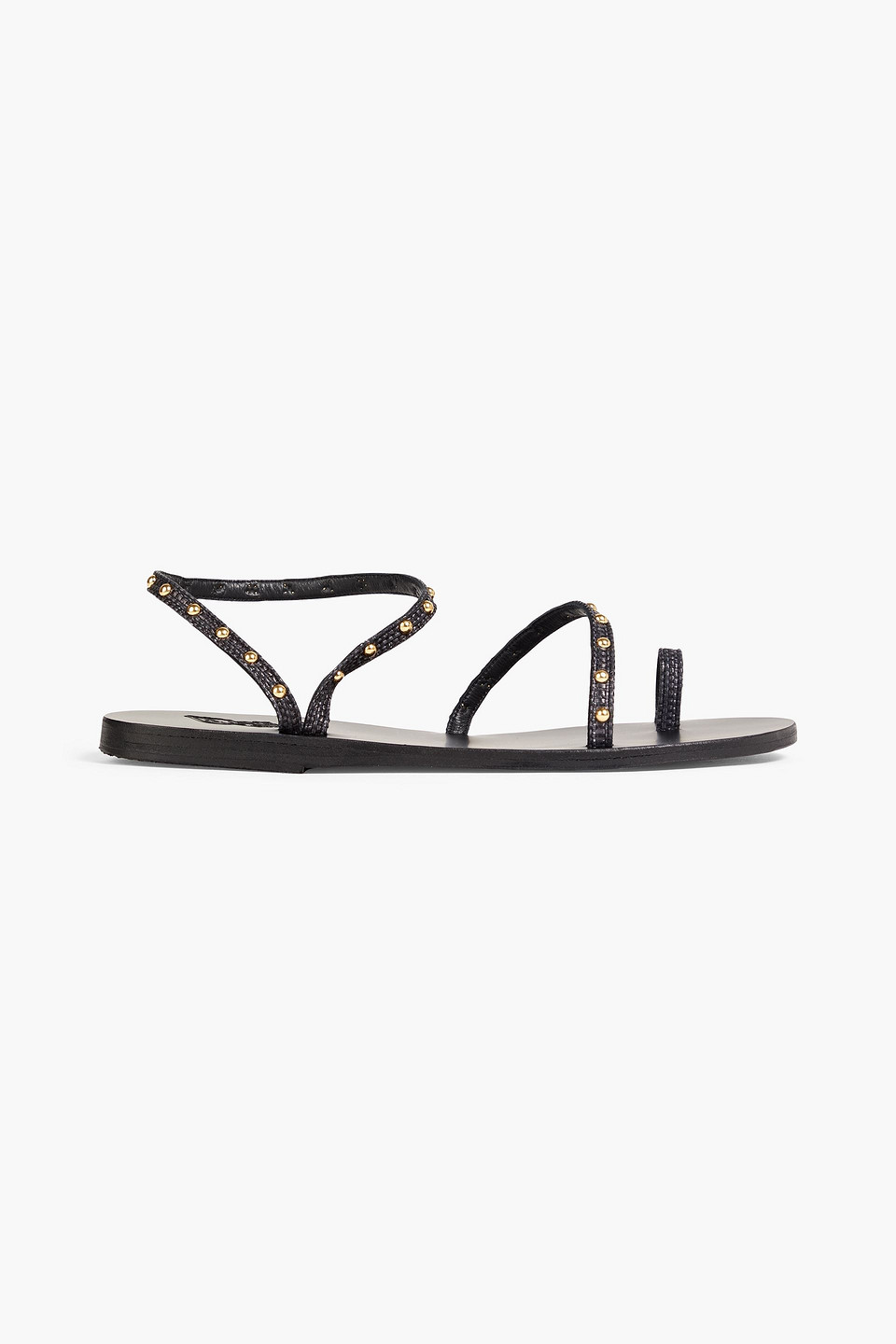 Ancient Greek Sandals Studded Leather And Raffia Sandals In Black