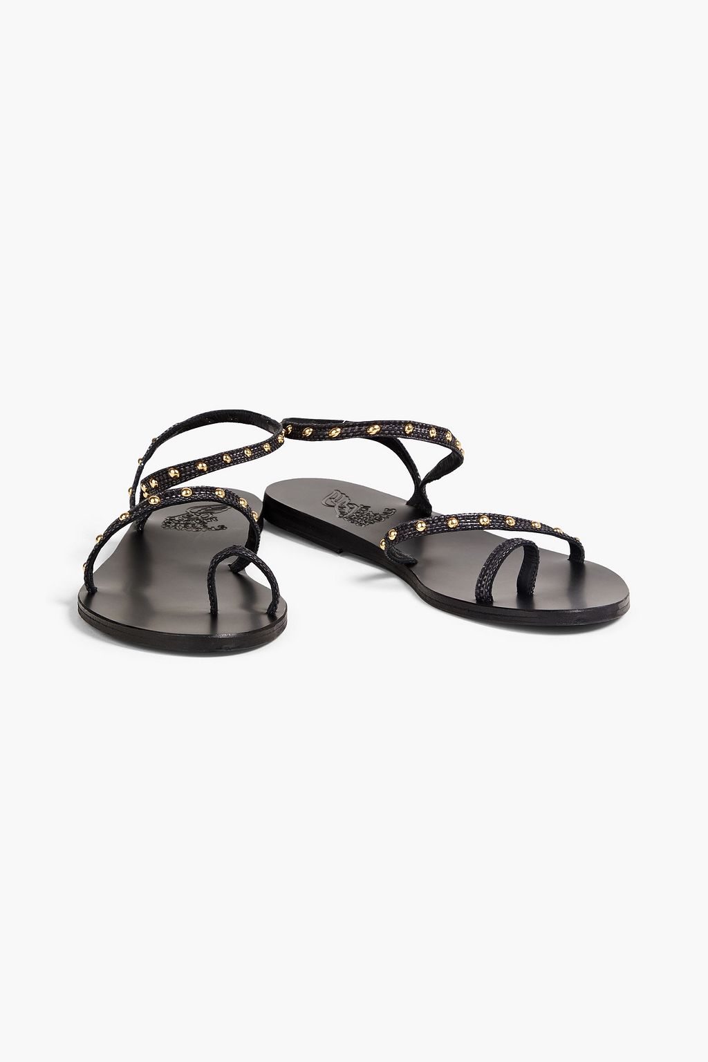 ANCIENT GREEK SANDALS Eleftheria studded leather and raffia sandals