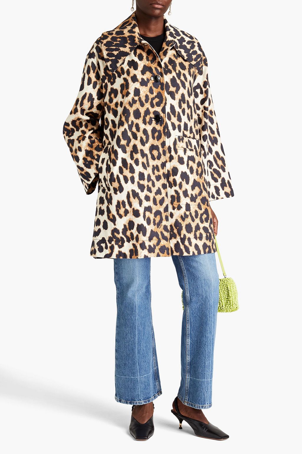 GANNI Leopard-print hemp and cotton-blend coat