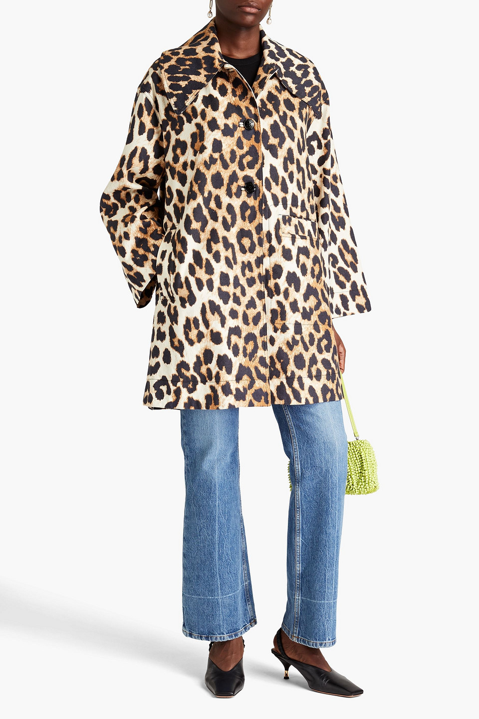 Ganni Leopard-print Single-breasted Coat In Animal Print