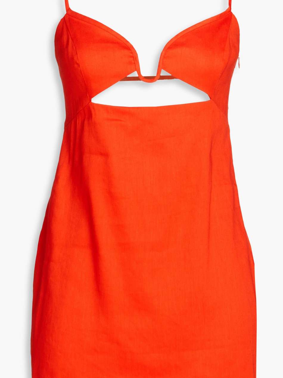 cutout linen-blend twill mini dress