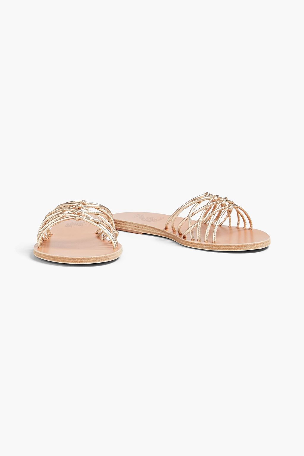 ANCIENT GREEK SANDALS Womens Gold Woven Arachne Round Toe Slip On Leather Slide Sandals Shoes