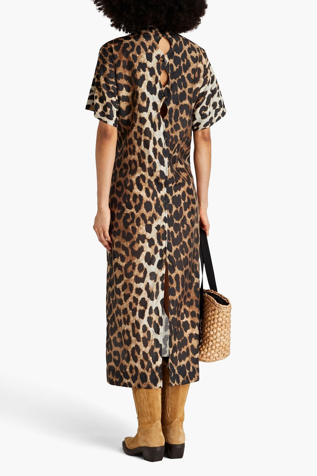 GANNI Midikleid aus Voile aus einer Tencel®-Mischung mit Leopardenprint