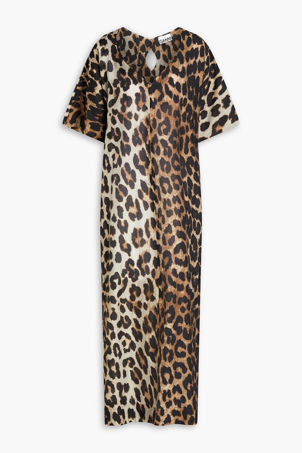 GANNI Leopard-print Tencel-blend voile midi dress | THE OUTNET