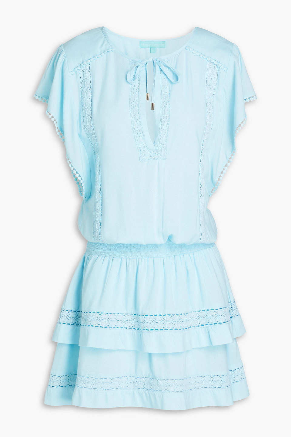 Melissa Odabash Georgie Crocheted Lace-trimmed Voile Mini Dress In Light Blue