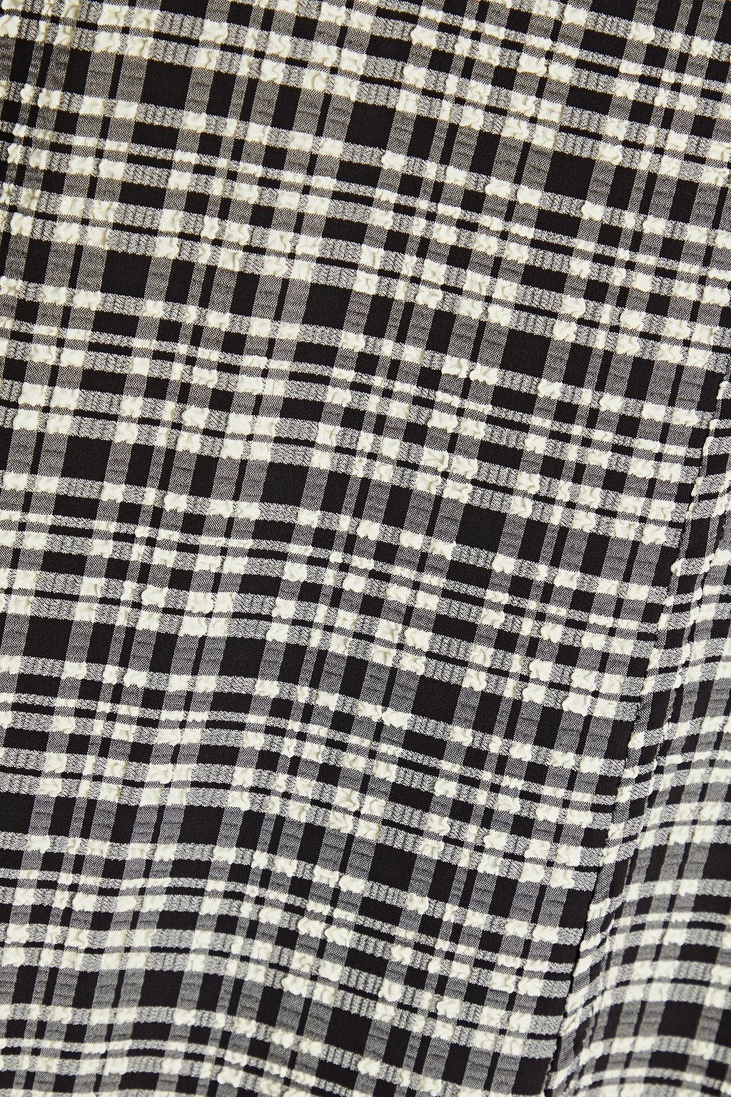 GANNI Cutout checked seersucker maxi slip dress