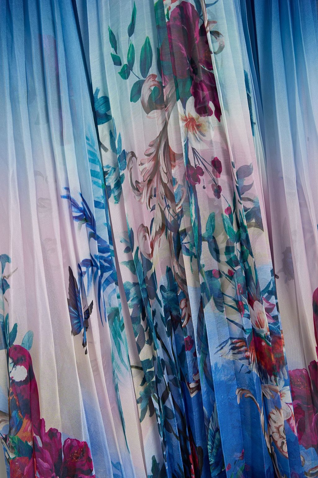 MARCHESA NOTTE 컷아웃 프린트 플리세 시폰 가운