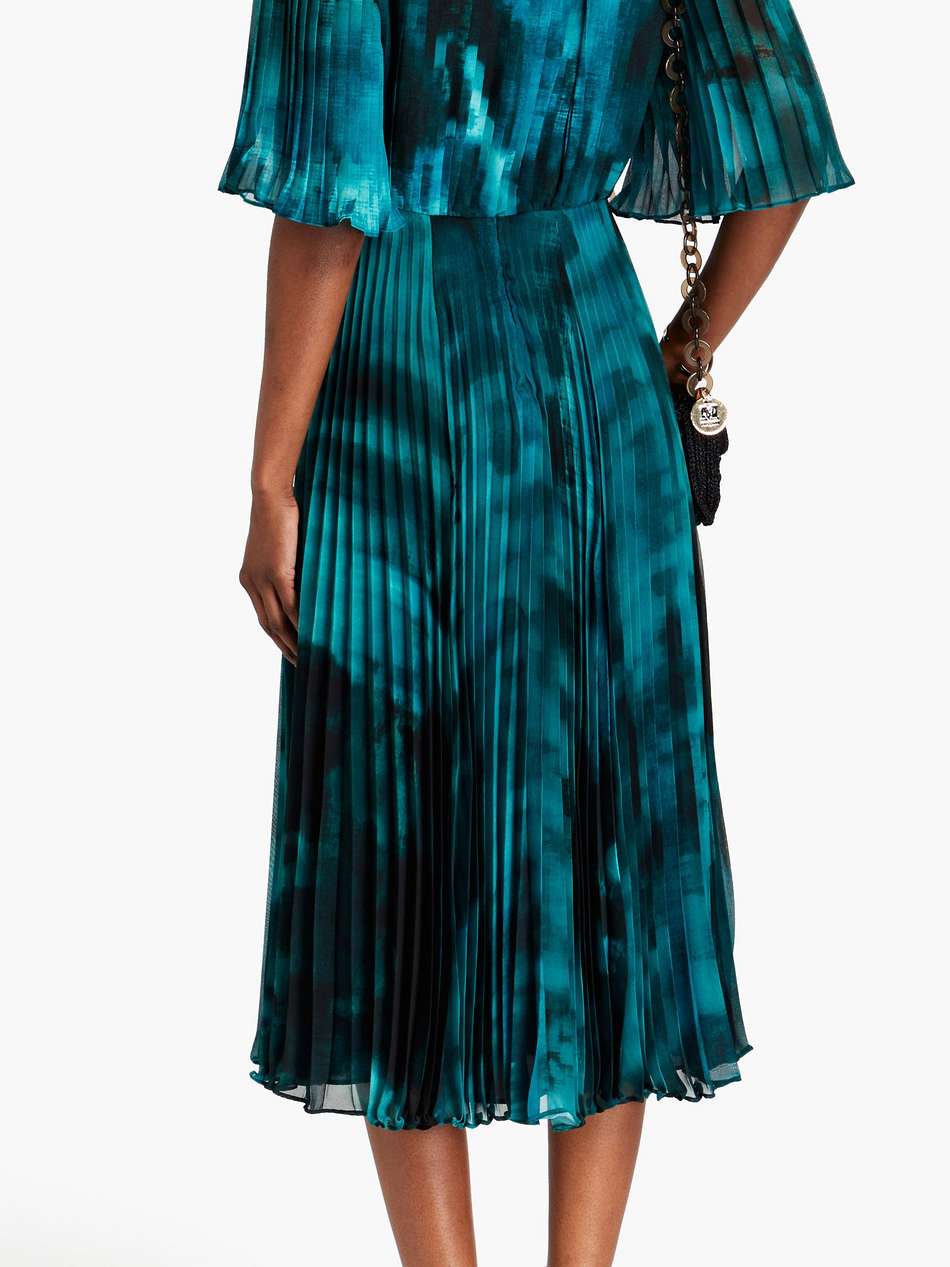 pleated tie-dyed georgette midi dress