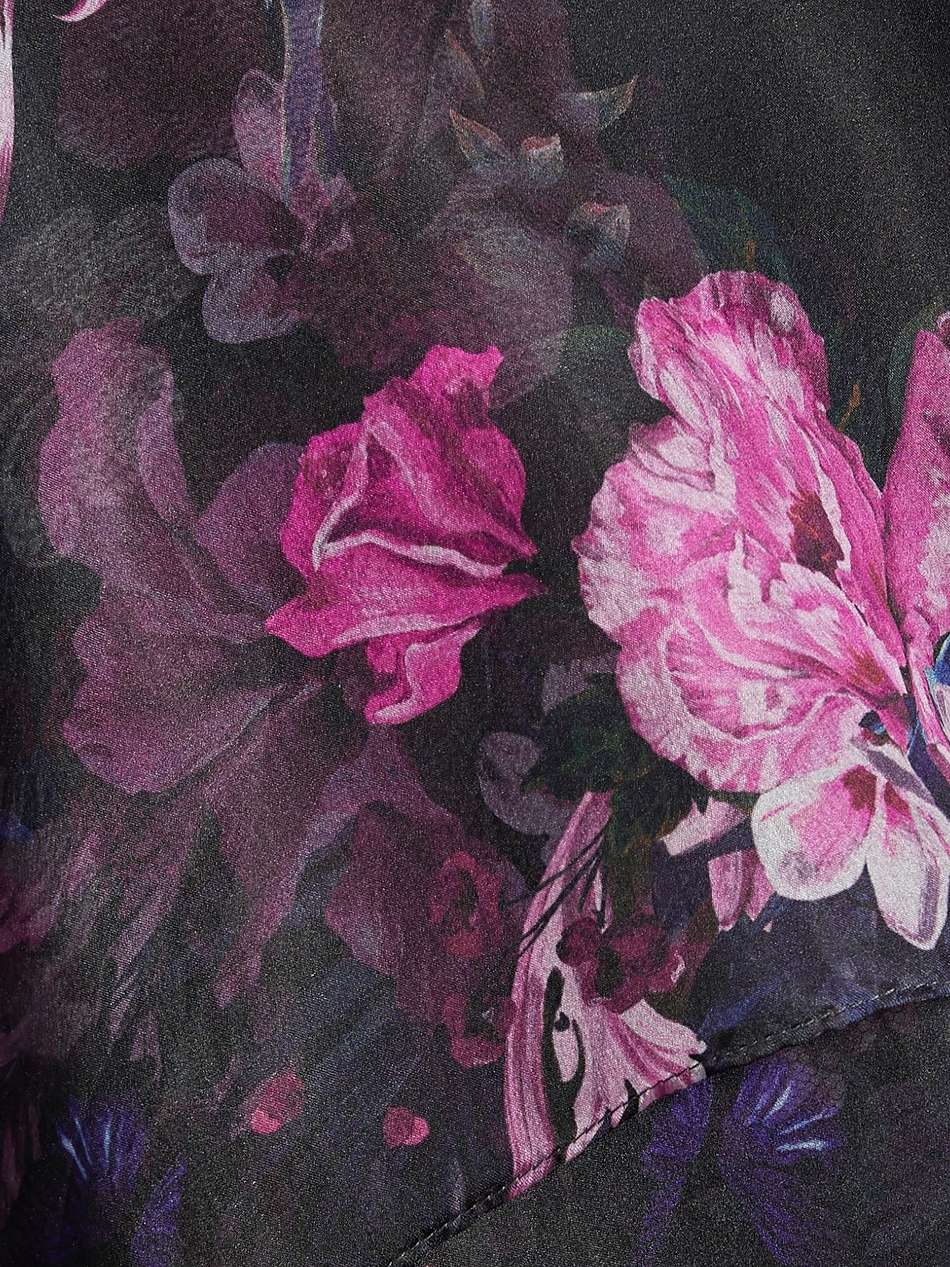 strapless asymmetric floral-print chiffon gown