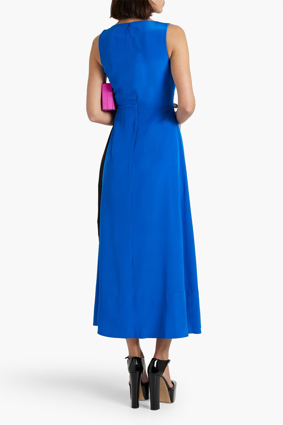 Shop Roksanda Draped Two-tone Silk Crepe De Chine Midi Dress In Bright Blue