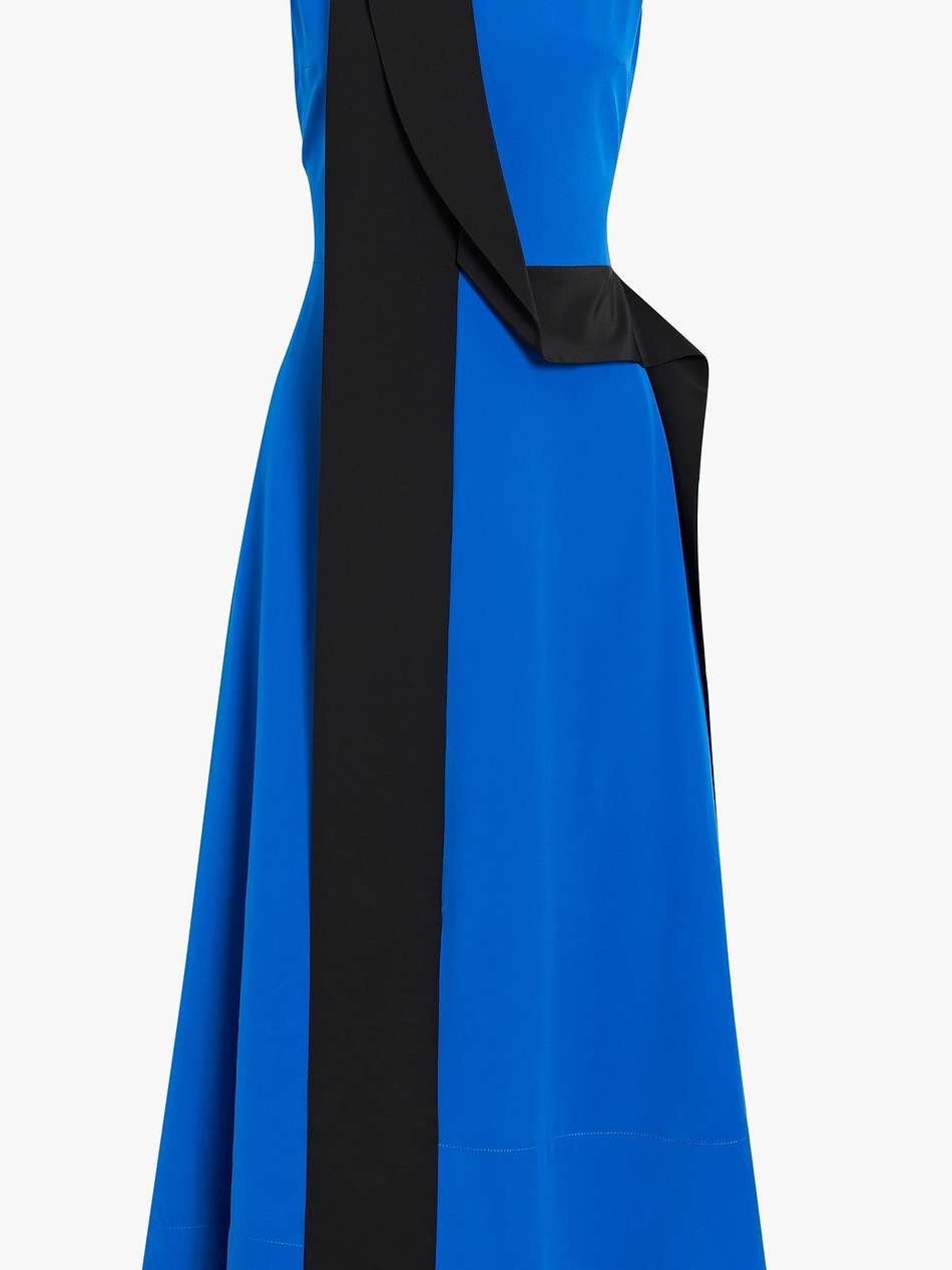 draped two-tone silk crepe de chine midi dress