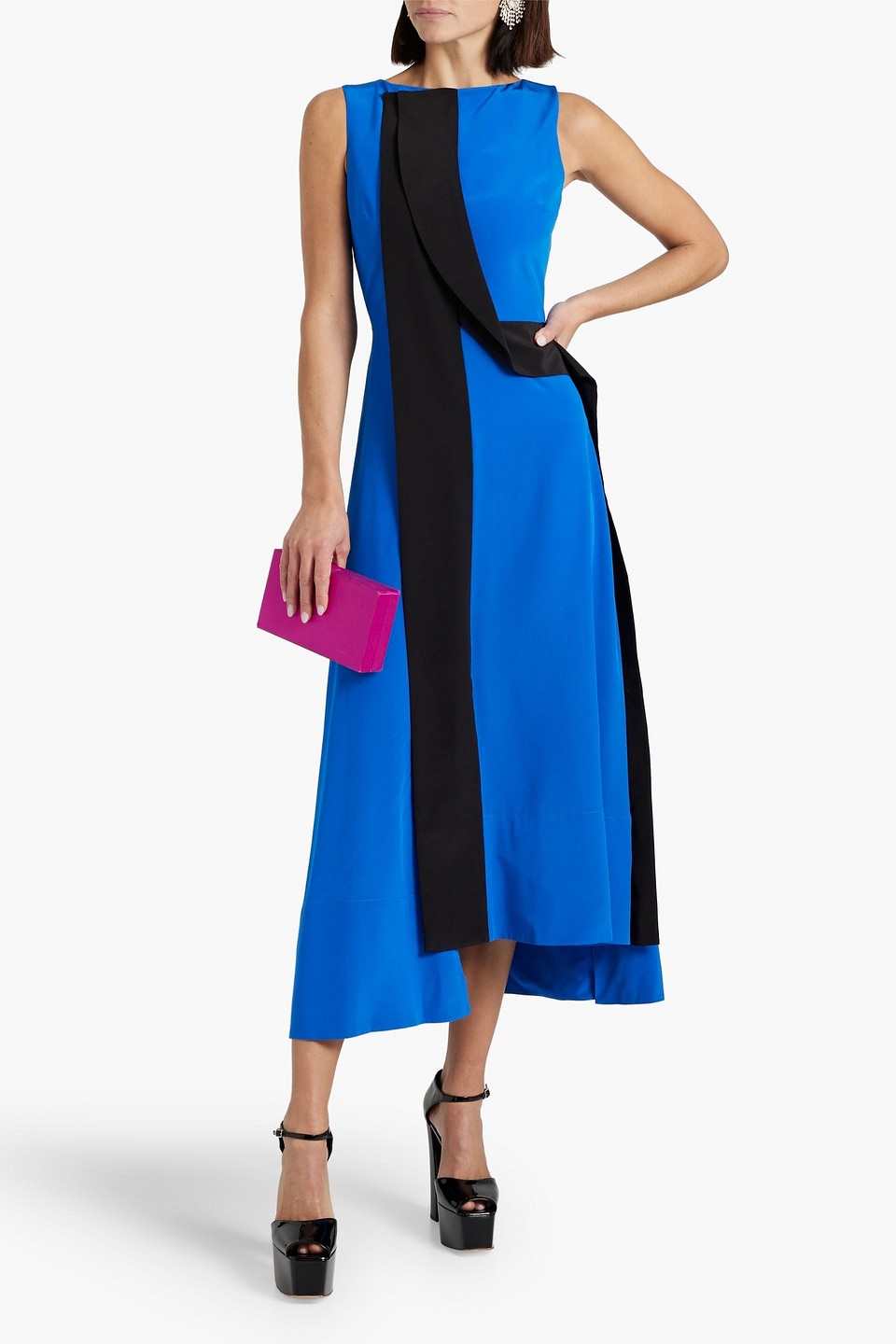 ROKSANDA DRAPED TWO-TONE SILK CREPE DE CHINE MIDI DRESS 3074457345636896199
