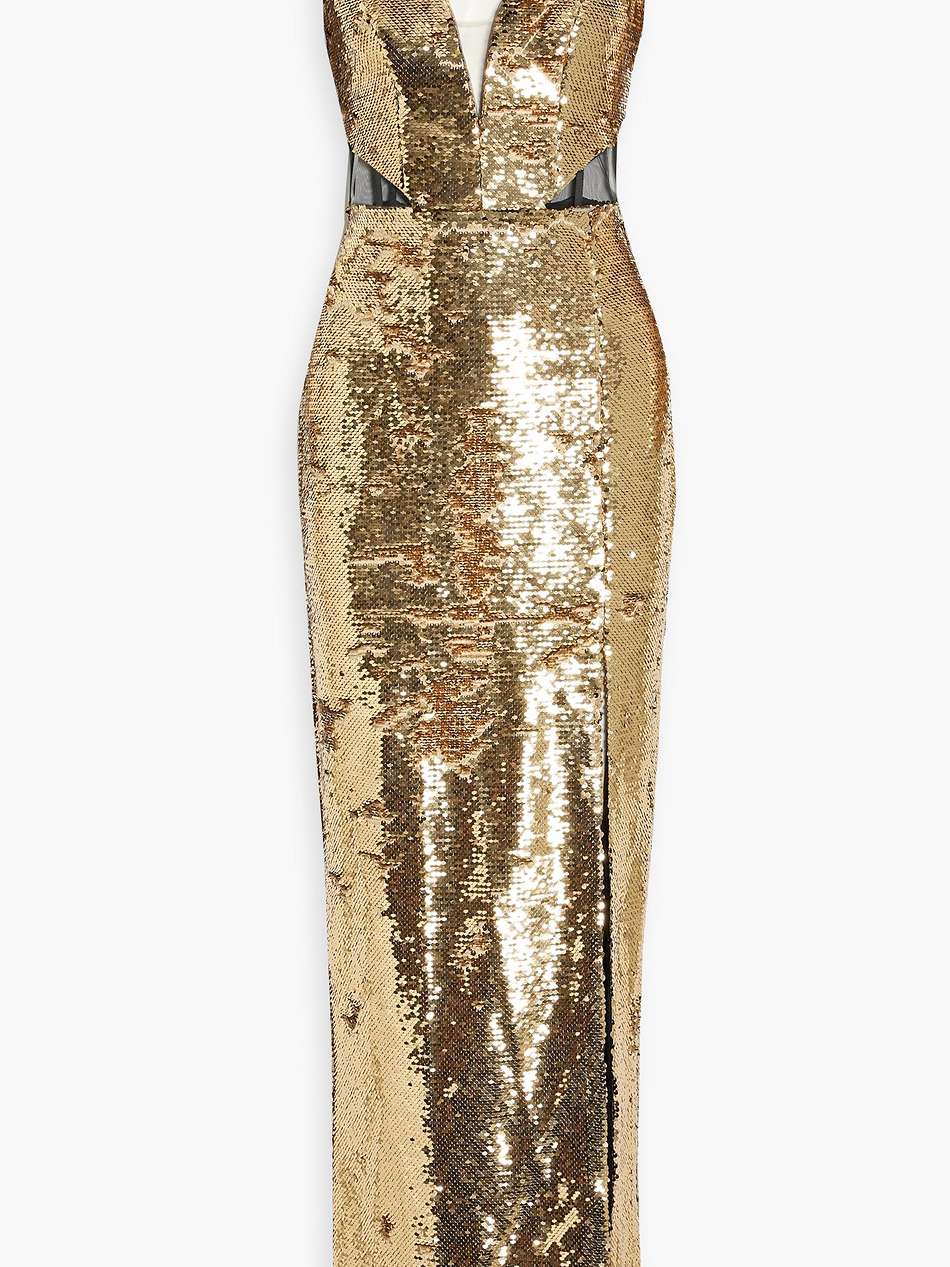 tulle-paneled sequined chiffon gown
