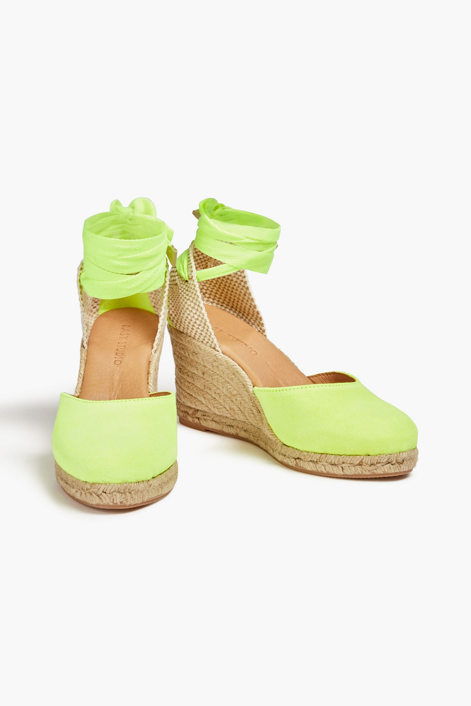 Shop Last Studio Leda Neon Suede Wedge Espadrilles In Bright Yellow